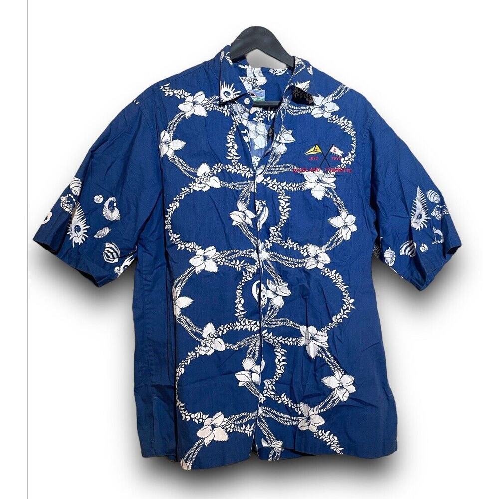 Reyn Spooner Men Hawaiian Shirt Blue Size Large 100% Cotton Great Condition